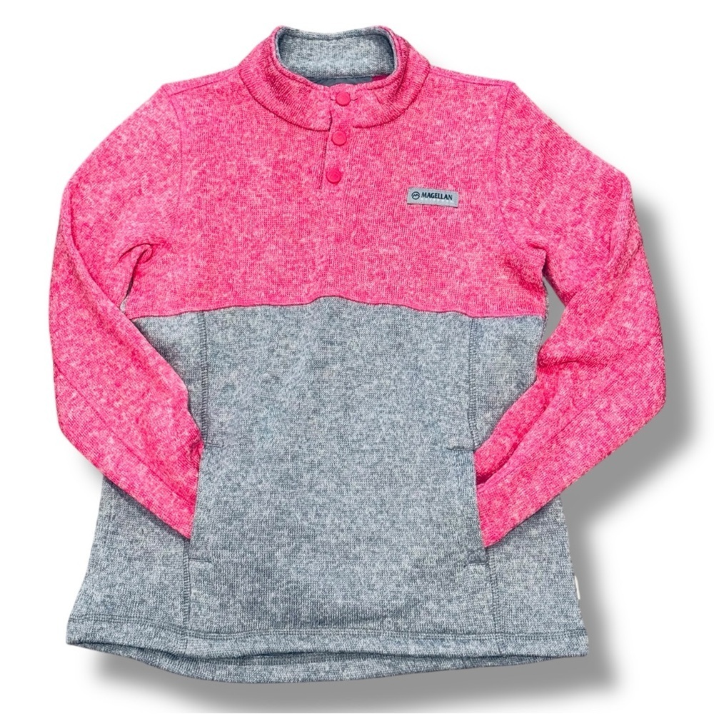 NWOT Magellan Outdoors Girls XL Quarter Snap Fleece Lined Pink/Gray Sweater